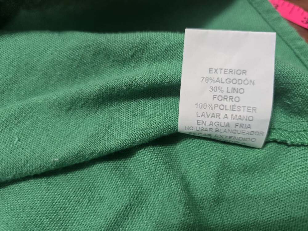 VOY Green Floral Lace V-NeckBoho Embroidered Puff Bubble Sleeve Cotton Linen Mix - Picture 11 of 15